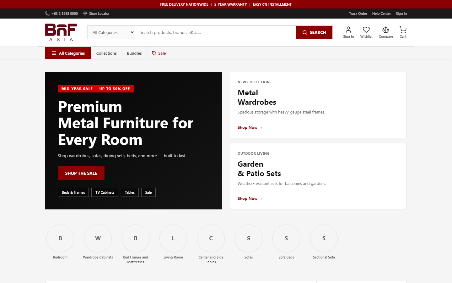 BNF Asia storefront home page with hero banner and featured products