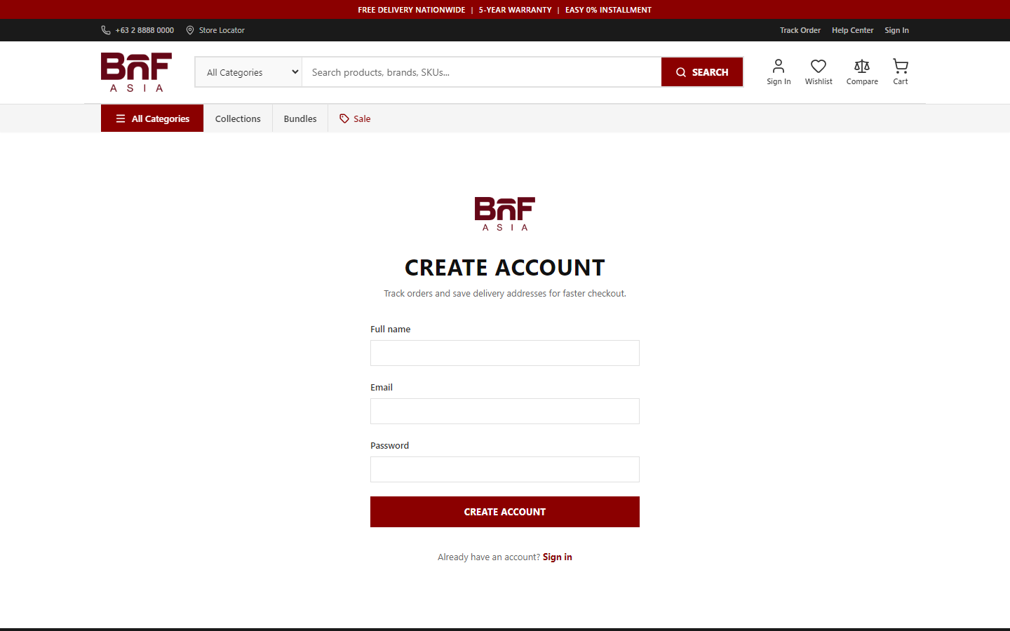 Customer registration page
